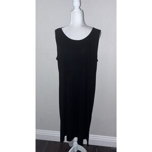 Eileen Fisher Silk Slip Dress Black Large Slits for walking Hi Low